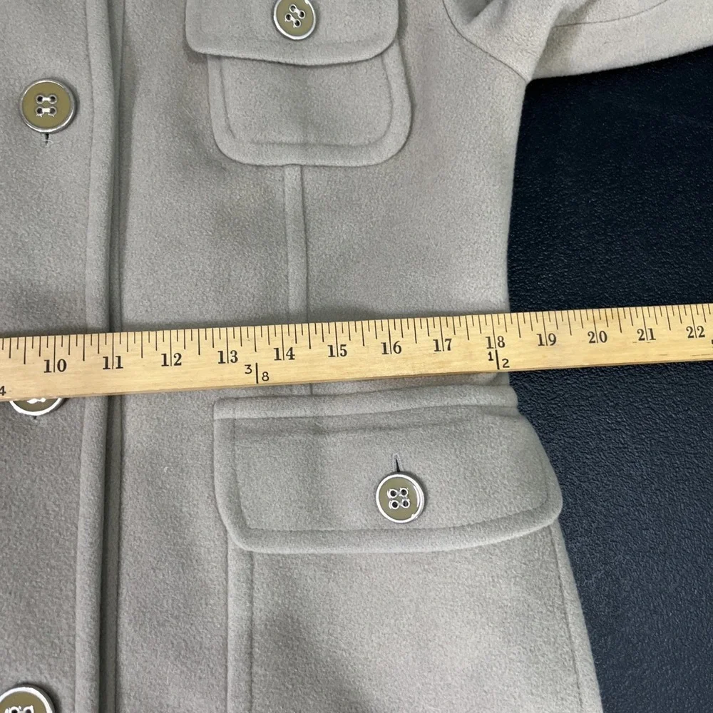 Perry Ellis Coat Women 6 Tan Wool Blend Ruffle Neck Pocket Utility Pea Coat Twee